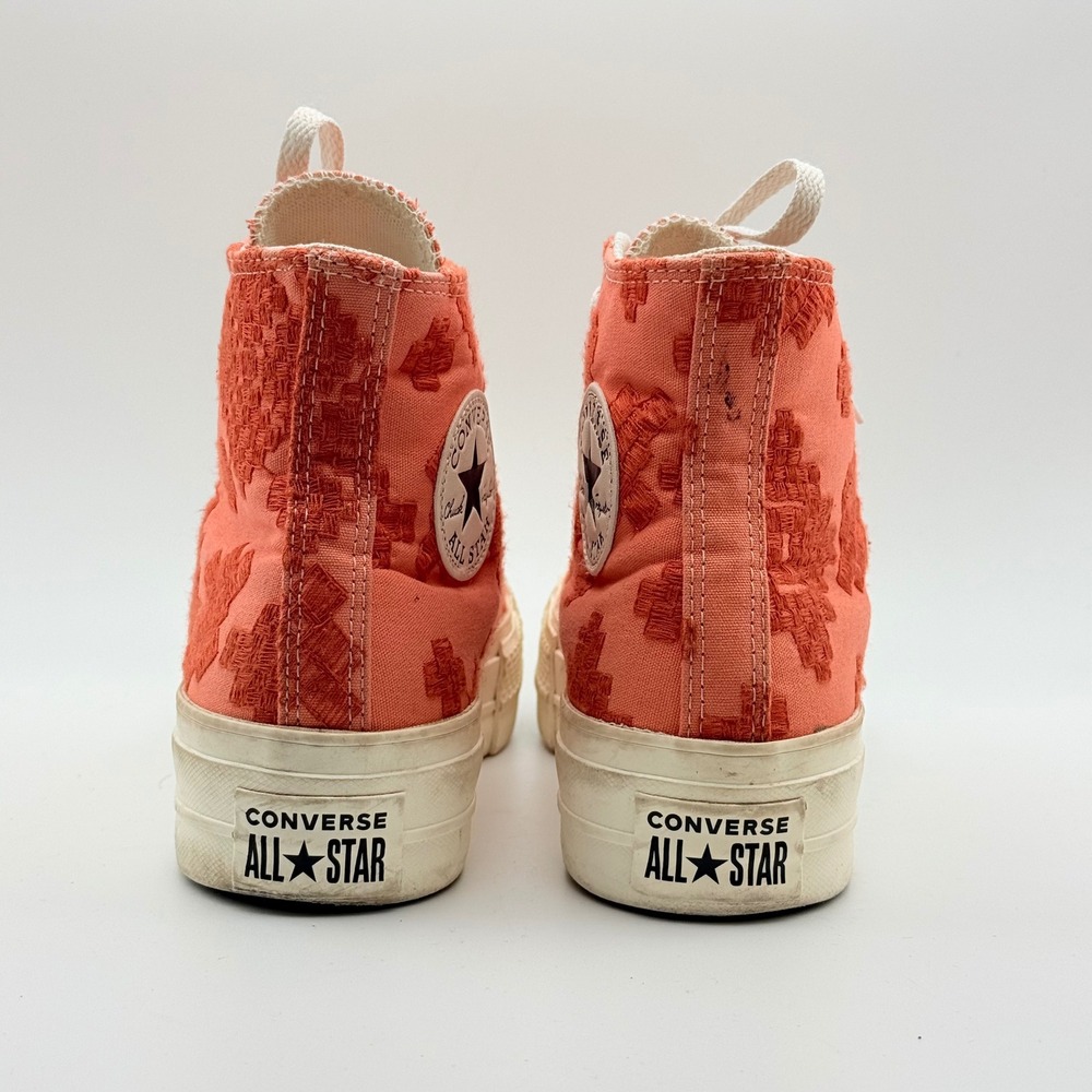 Converse Chuck Taylor All Star Lift Women 7 Orange Embroidered Platform High Top - Picture 6 of 8